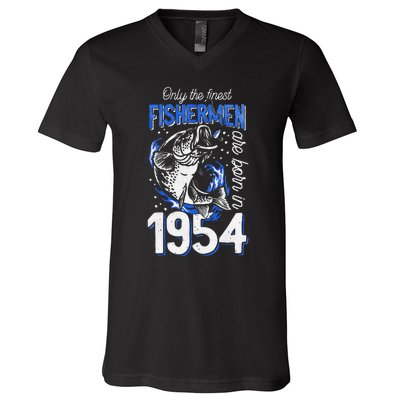 Gift For 66 Years Old Fishing Fisherman 1954 66th Birthday V-Neck T-Shirt