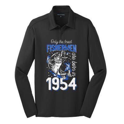 Gift For 66 Years Old Fishing Fisherman 1954 66th Birthday Silk Touch Performance Long Sleeve Polo