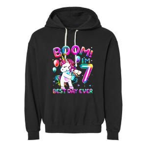 Gifts For 7th Birthday Party 7 Years Old Flossing Unicorn Garment-Dyed Fleece Hoodie