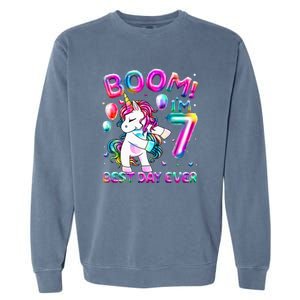 Gifts For 7th Birthday Party 7 Years Old Flossing Unicorn Garment-Dyed Sweatshirt