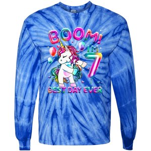 Gifts For 7th Birthday Party 7 Years Old Flossing Unicorn Tie-Dye Long Sleeve Shirt