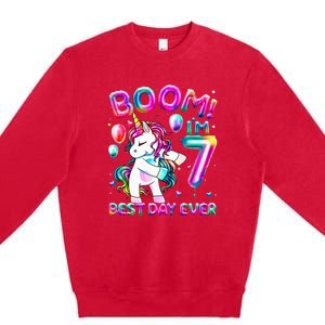 Gifts For 7th Birthday Party 7 Years Old Flossing Unicorn Premium Crewneck Sweatshirt