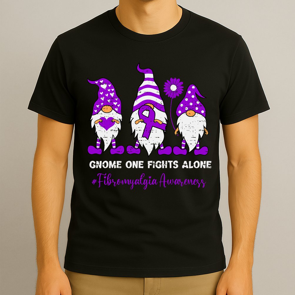 Gnome Fibromyalgia Awareness Fibro Ribbon Purple Support T-Shirt
