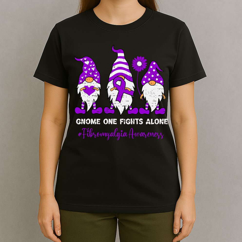 Gnome Fibromyalgia Awareness Fibro Ribbon Purple Support T-Shirt