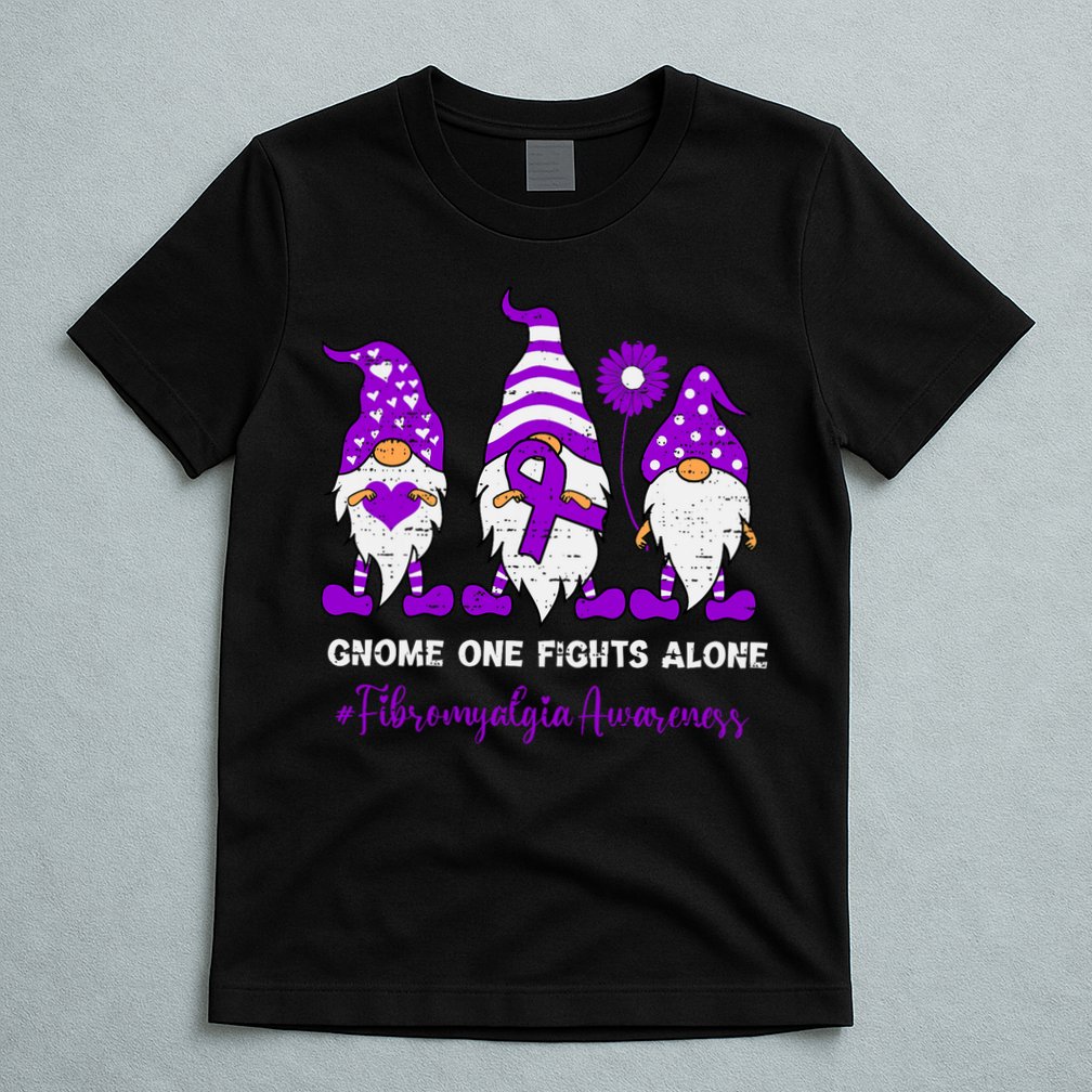 Gnome Fibromyalgia Awareness Fibro Ribbon Purple Support T-Shirt