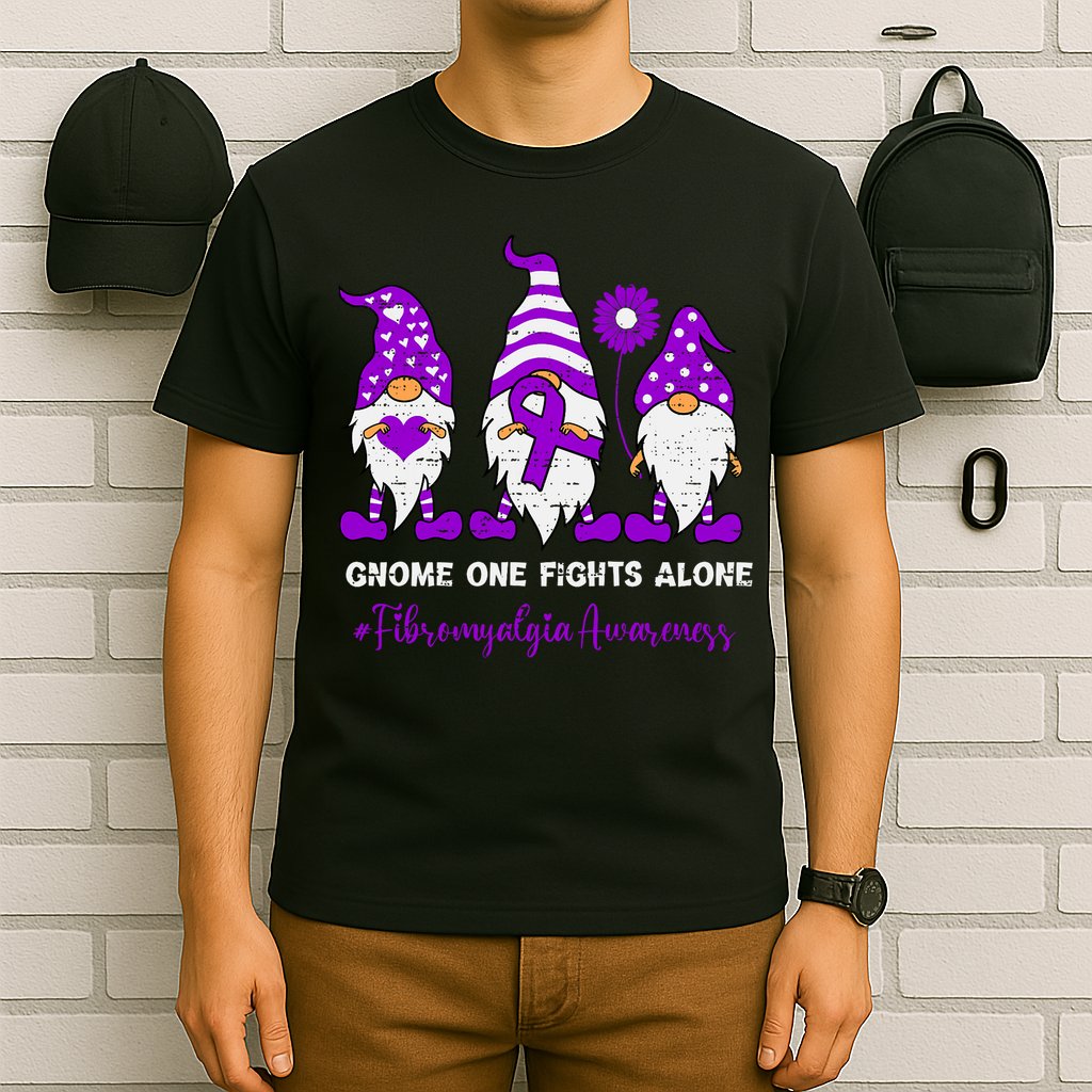Gnome Fibromyalgia Awareness Fibro Ribbon Purple Support T-Shirt