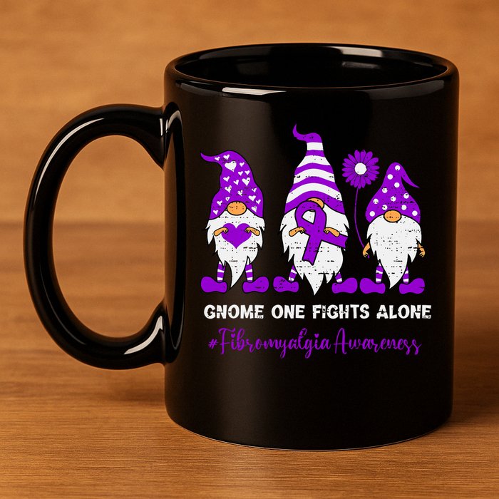 Gnome Fibromyalgia Awareness Fibro Ribbon Purple Support 11oz C Handle Ceramic Mug