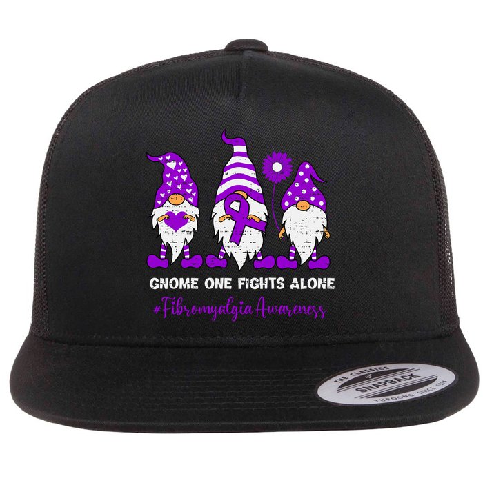Gnome Fibromyalgia Awareness Fibro Ribbon Purple Support Flat Bill Trucker Hat