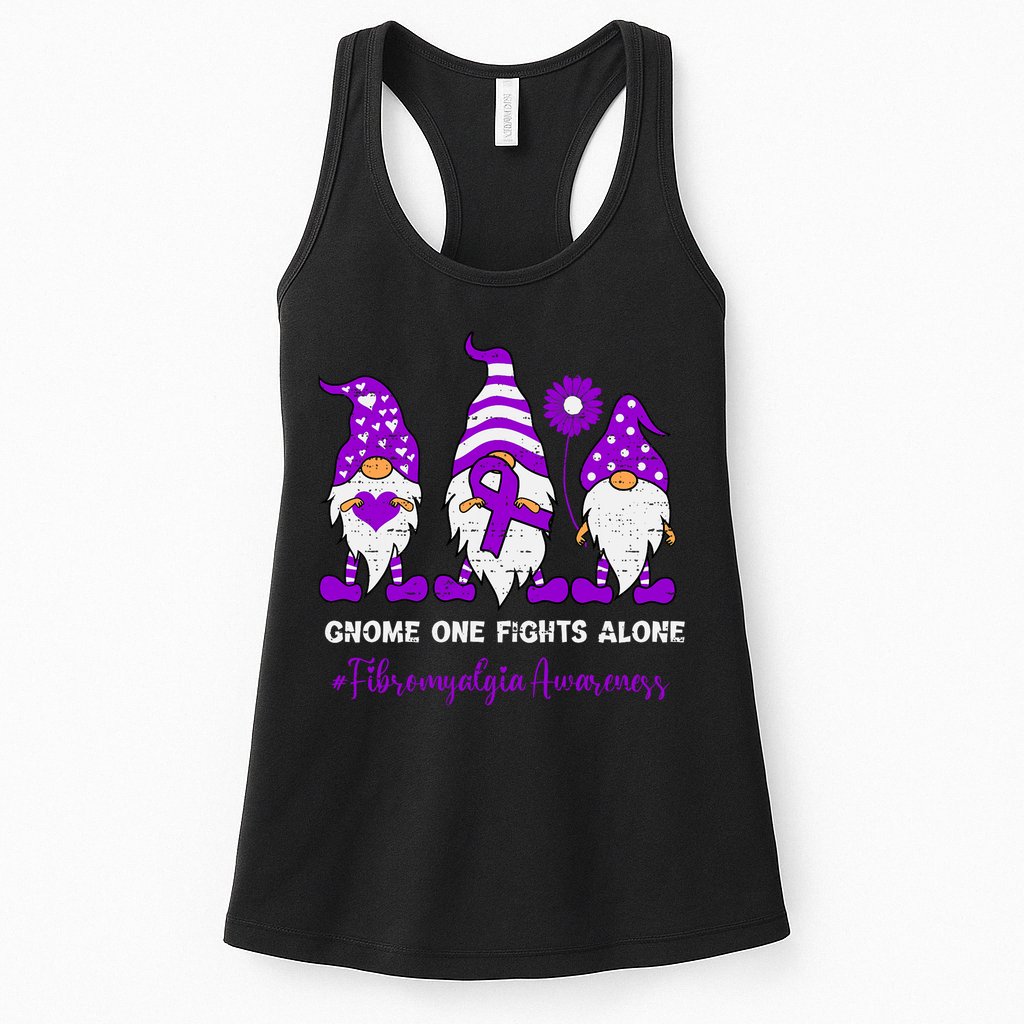 Gnome Fibromyalgia Awareness Fibro Ribbon Purple Support Womens Tank Top