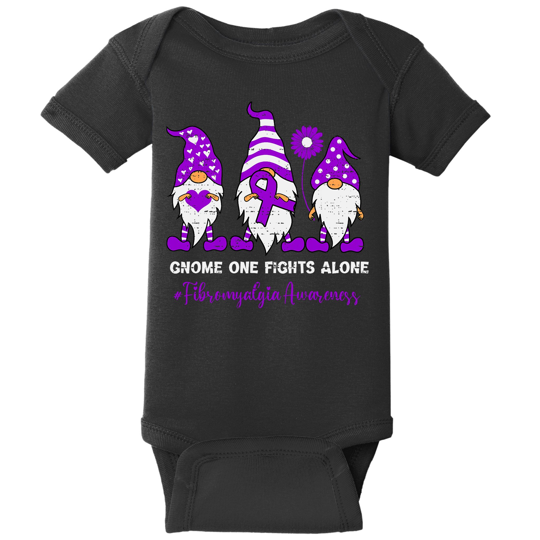 Gnome Fibromyalgia Awareness Fibro Ribbon Purple Support Baby Bodysuit