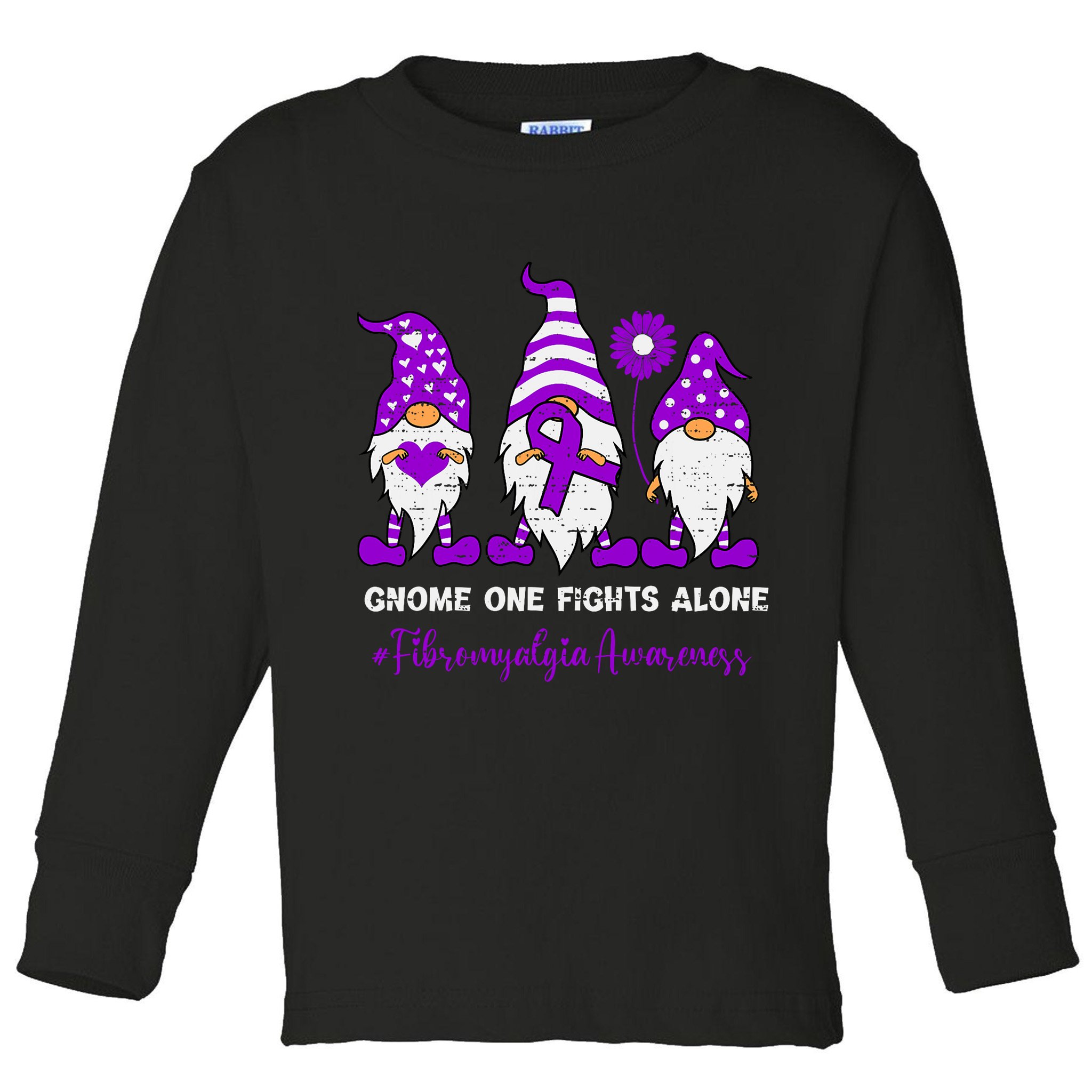 Gnome Fibromyalgia Awareness Fibro Ribbon Purple Support Toddler Long Sleeve Shirt