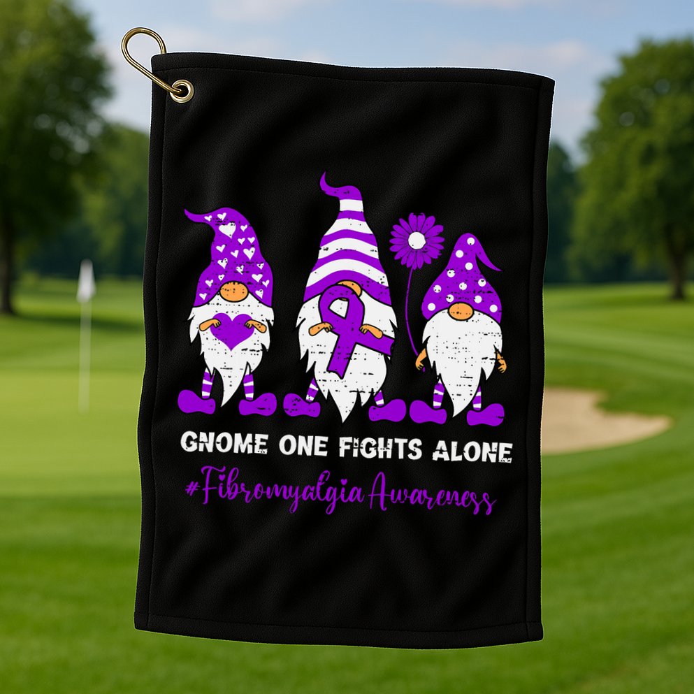Gnome Fibromyalgia Awareness Fibro Ribbon Purple Support Golf Towel