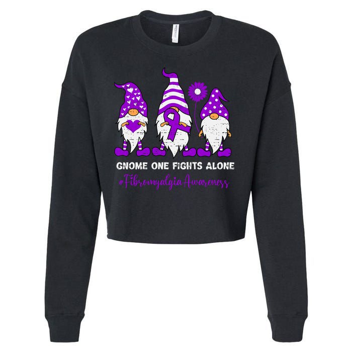 Gnome Fibromyalgia Awareness Fibro Ribbon Purple Support Cropped Pullover Crew
