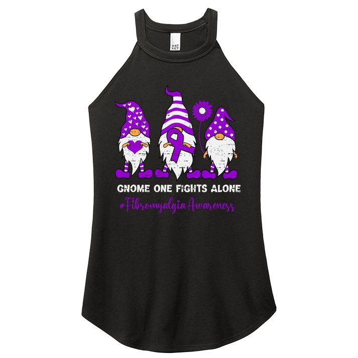 Gnome Fibromyalgia Awareness Fibro Ribbon Purple Support Women's Perfect Tri Rocker Tank