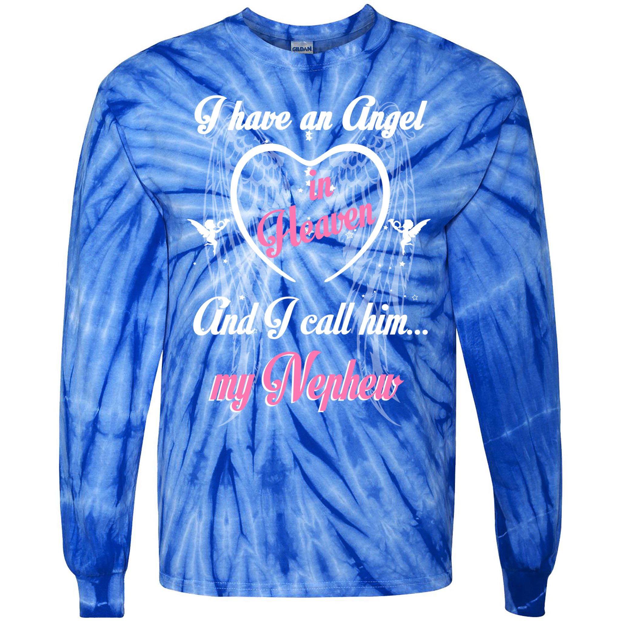 Gift For Aunt Uncle Loss Nephew Love Nephew Guardian Angel Gift Tie-Dye Long Sleeve Shirt