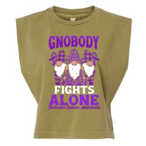 Gnobody Fights Alone Funny Gnome Testicular Cancer Awareness Gift Garment-Dyed Women's Muscle Tee