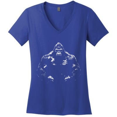 Gorilla Face Angry Growling Scary Silverback Gorilla Women's V-Neck T-Shirt