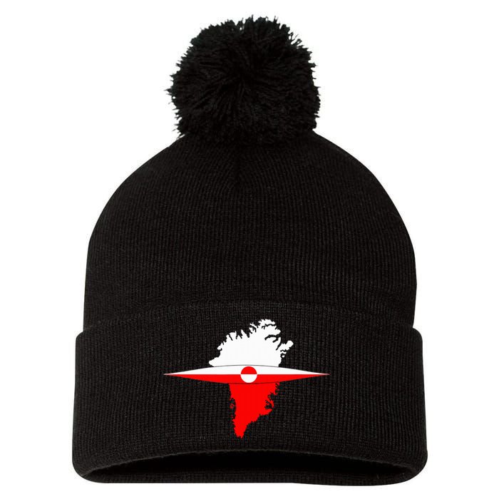 Greenland Flag And Kayak Qujaq Pom Pom 12in Knit Beanie