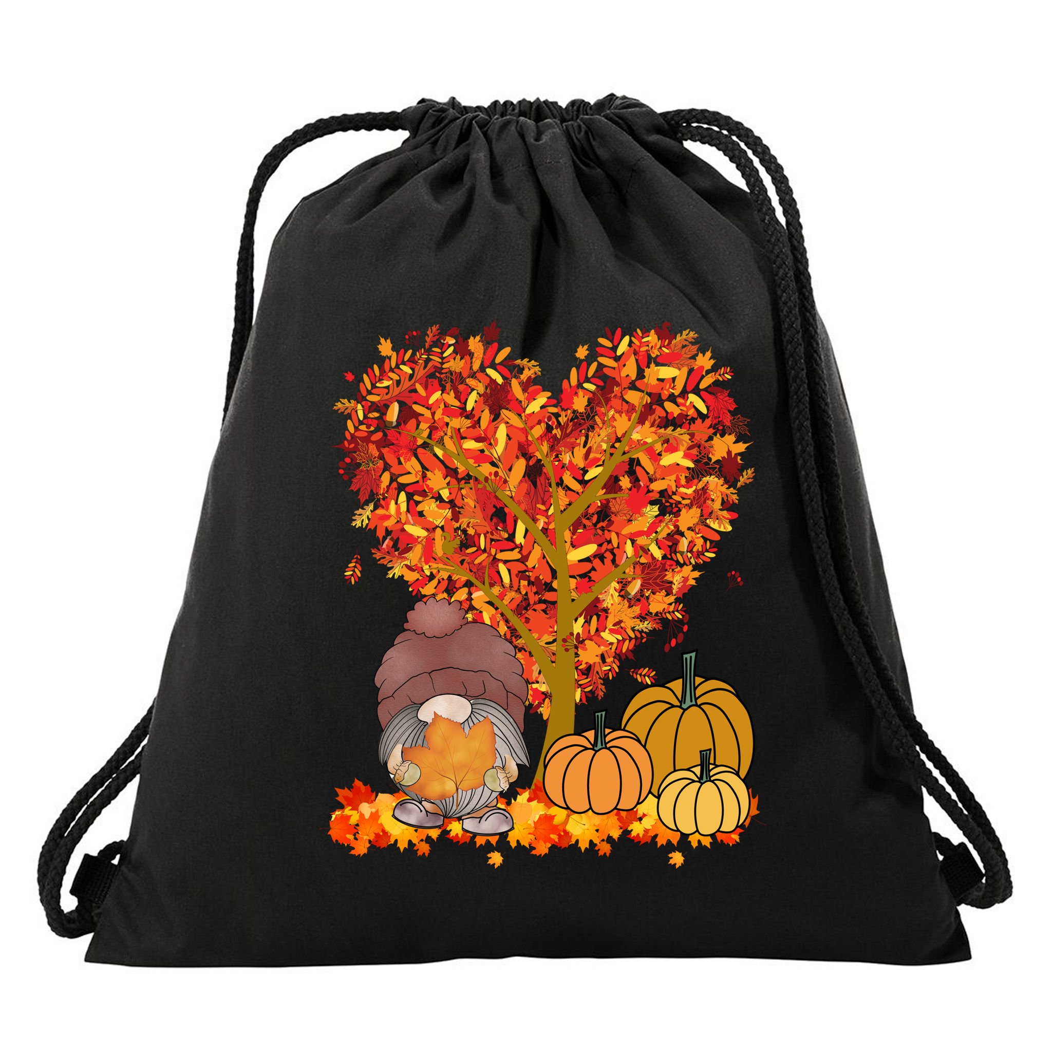 Gnome Fall Autumn Heart Cute Drawstring Bag