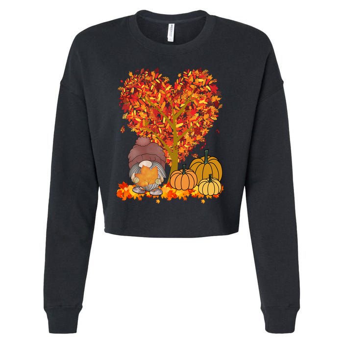 Gnome Fall Autumn Heart Cute Cropped Pullover Crew