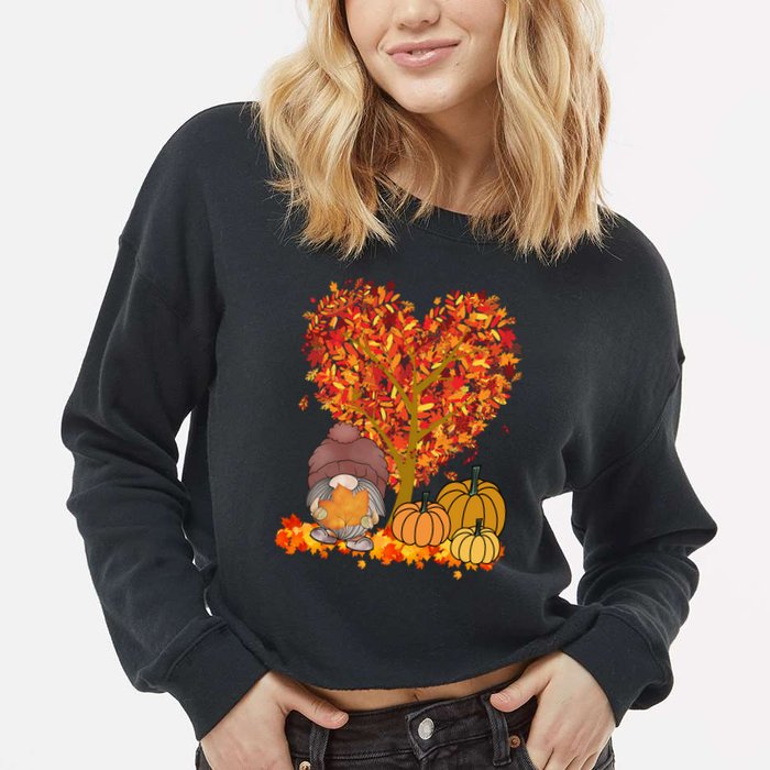 Gnome Fall Autumn Heart Cute Cropped Pullover Crew