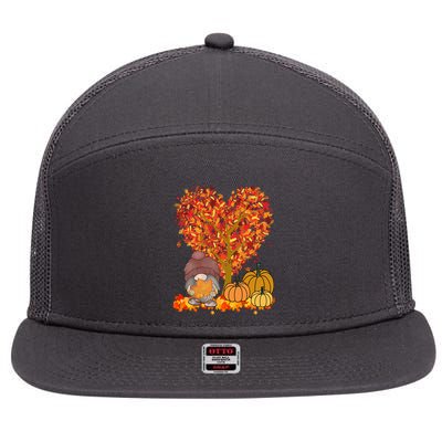 Gnome Fall Autumn Heart Cute 7 Panel Mesh Trucker Snapback Hat