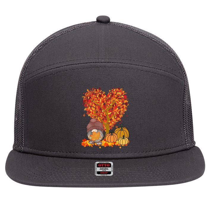 Gnome Fall Autumn Heart Cute 7 Panel Mesh Trucker Snapback Hat