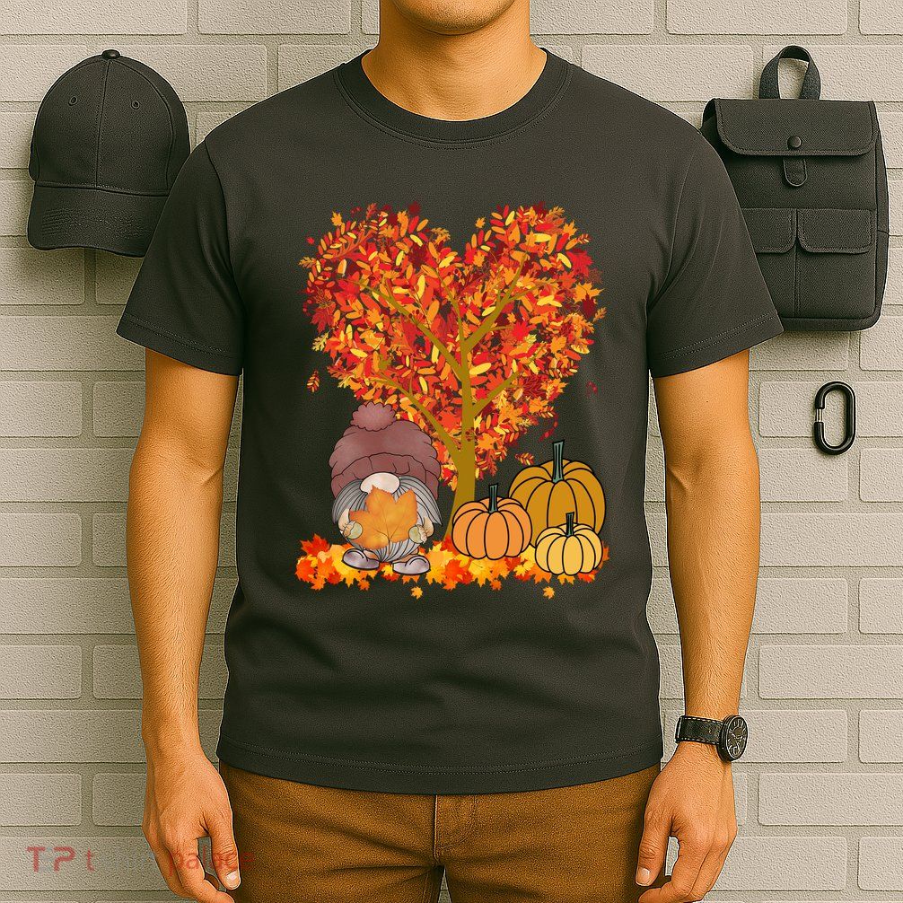Gnome Fall Autumn Heart Cute T-Shirt