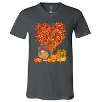 Gnome Fall Autumn Heart Cute V-Neck T-Shirt