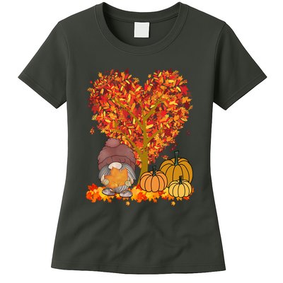 Gnome Fall Autumn Heart Cute Womens T-Shirt