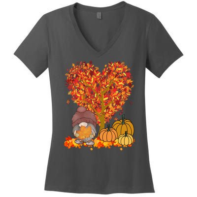 Gnome Fall Autumn Heart Cute Women's V-Neck T-Shirt