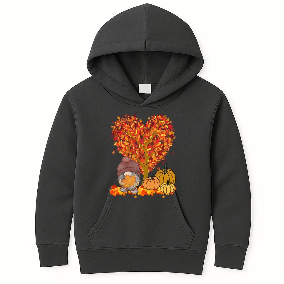 Gnome Fall Autumn Heart Cute Kids Hoodie
