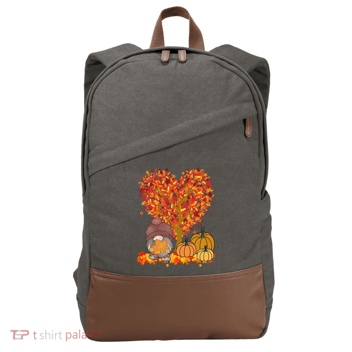 Gnome Fall Autumn Heart Cute Cotton Canvas Backpack