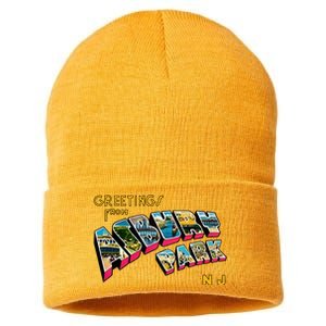 Greetings From Asbury Park NJ 70s Rock Music Retro Sustainable Knit Beanie