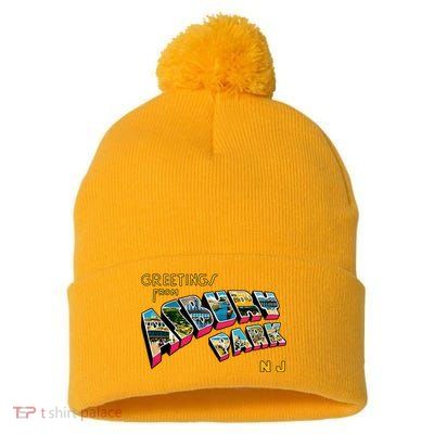 Greetings From Asbury Park NJ 70s Rock Music Retro Pom Pom 12in Knit Beanie
