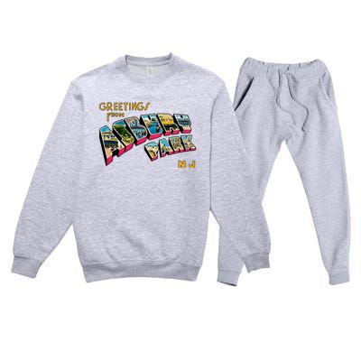 Greetings From Asbury Park NJ 70s Rock Music Retro Premium Crewneck Sweatsuit Set