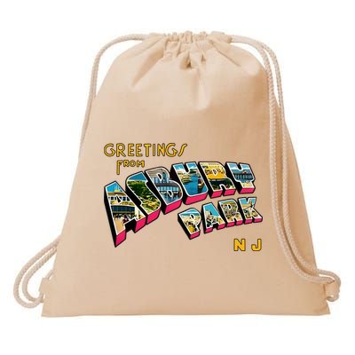 Greetings From Asbury Park NJ 70s Rock Music Retro Drawstring Bag