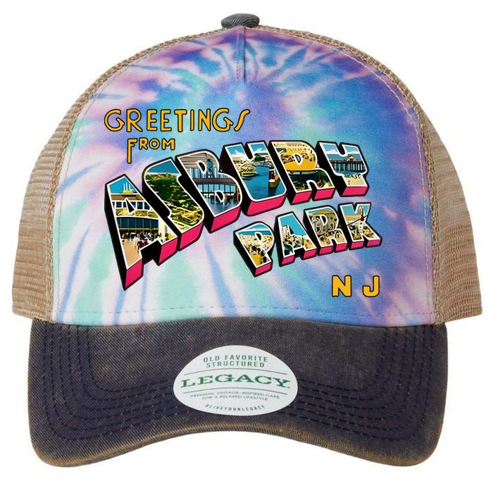 Greetings From Asbury Park NJ 70s Rock Music Retro Legacy Tie Dye Trucker Hat