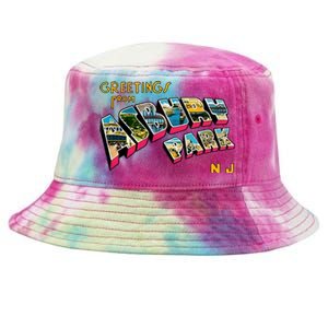 Greetings From Asbury Park NJ 70s Rock Music Retro Tie-Dyed Bucket Hat