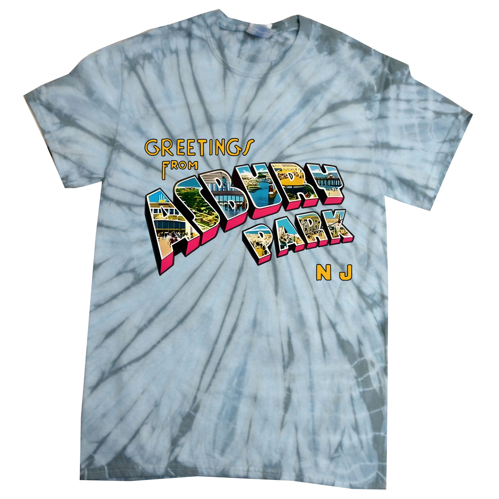 Greetings From Asbury Park NJ 70s Rock Music Retro Tie-Dye T-Shirt