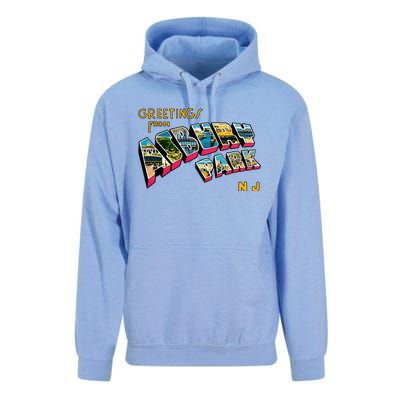 Greetings From Asbury Park NJ 70s Rock Music Retro Unisex Surf Hoodie