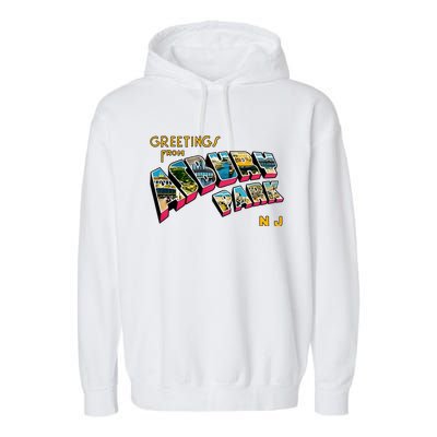 Greetings From Asbury Park NJ 70s Rock Music Retro Garment-Dyed Fleece Hoodie