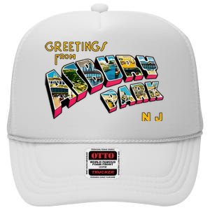 Greetings From Asbury Park NJ 70s Rock Music Retro High Crown Mesh Back Trucker Hat