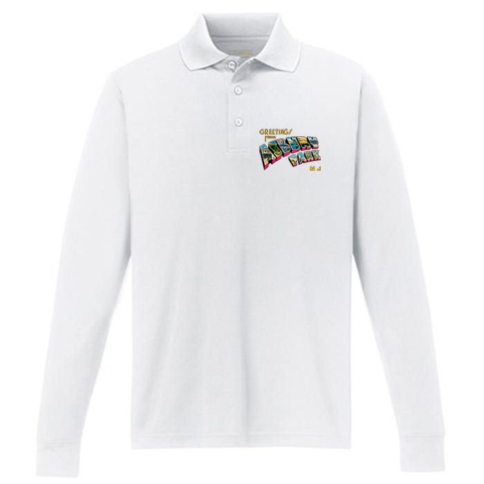 Greetings From Asbury Park NJ 70s Rock Music Retro Performance Long Sleeve Polo