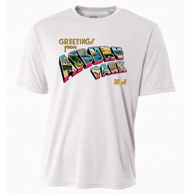 Greetings From Asbury Park NJ 70s Rock Music Retro Cooling Performance Crew T-Shirt