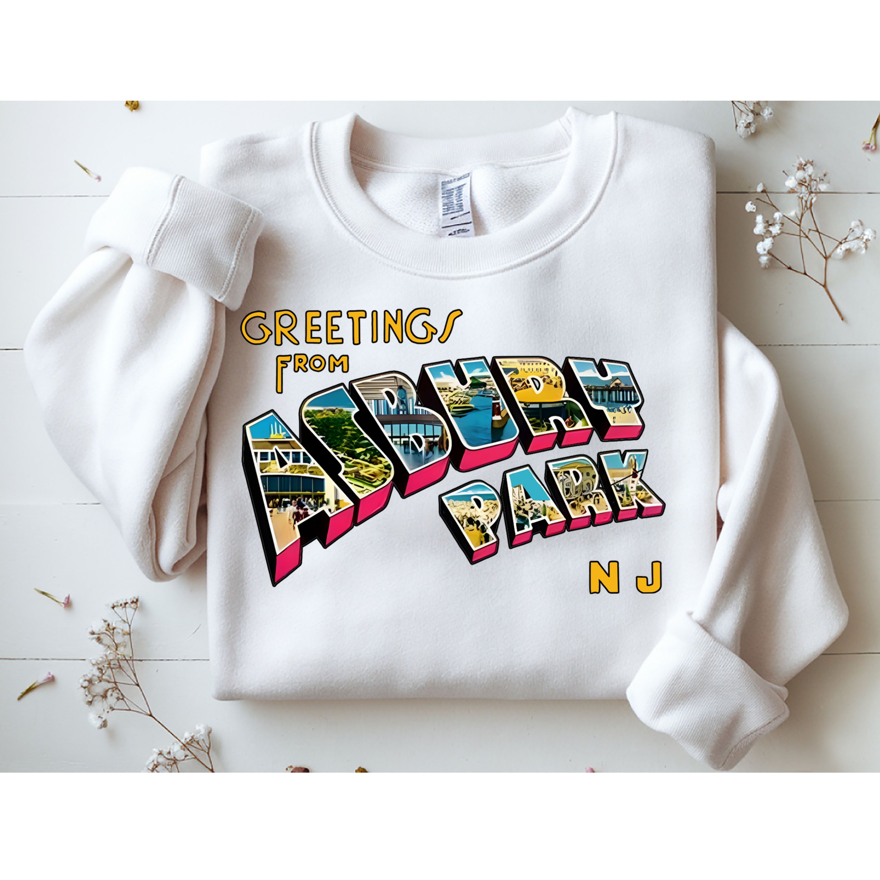 Greetings From Asbury Park NJ 70s Rock Music Retro Sweatshirt