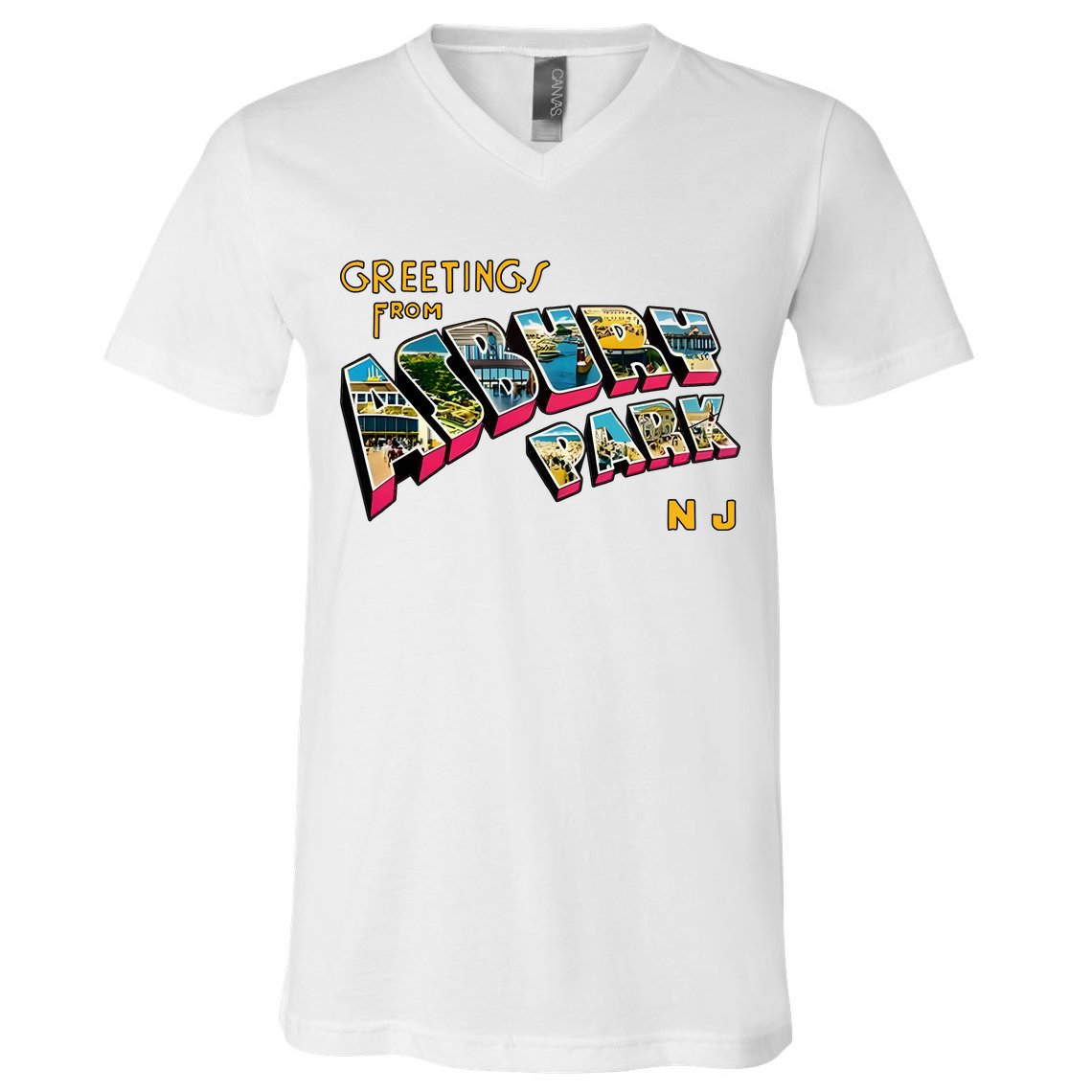 Greetings From Asbury Park NJ 70s Rock Music Retro V-Neck T-Shirt