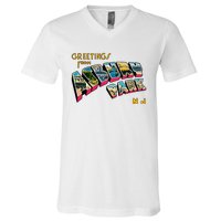 Greetings From Asbury Park NJ 70s Rock Music Retro V-Neck T-Shirt