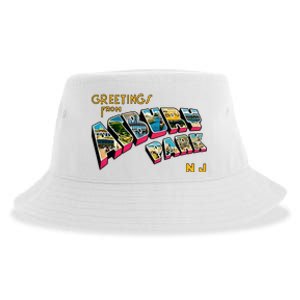 Greetings From Asbury Park NJ 70s Rock Music Retro Sustainable Bucket Hat