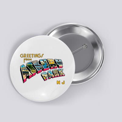 Greetings From Asbury Park NJ 70s Rock Music Retro Button
